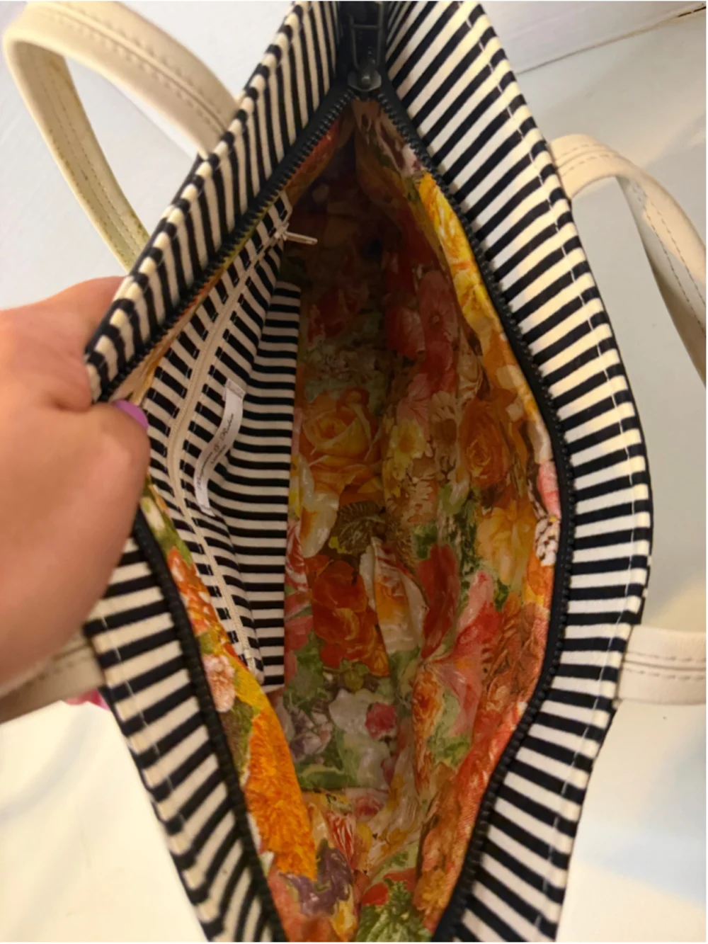 Women's Bagman & Robin Tote Bag One Size Black Green Striped Floral